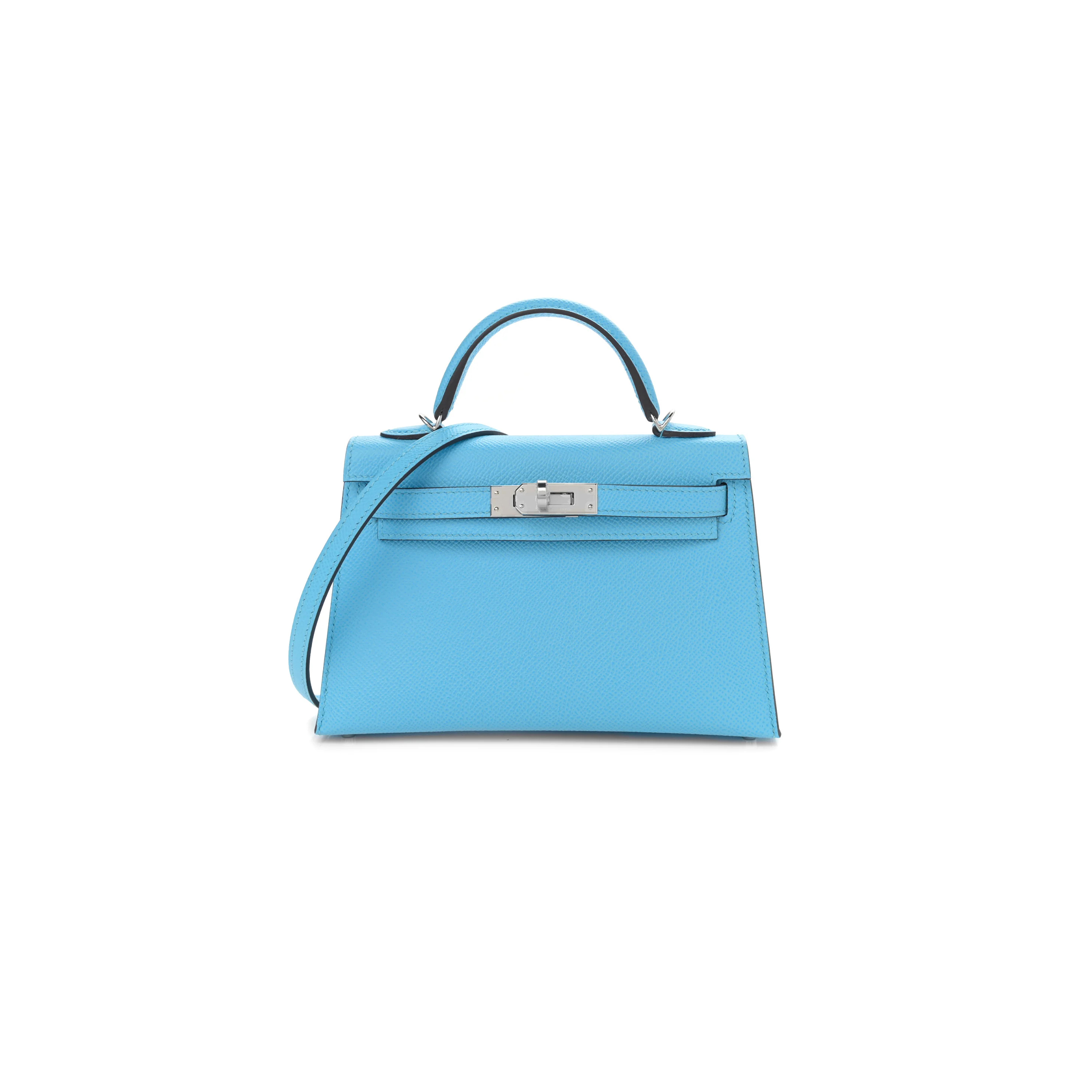 HERMES MINI KELLY EPSOM BLUE CELESTE PALLADIUM HARDWARE (19*12*5.5cm)